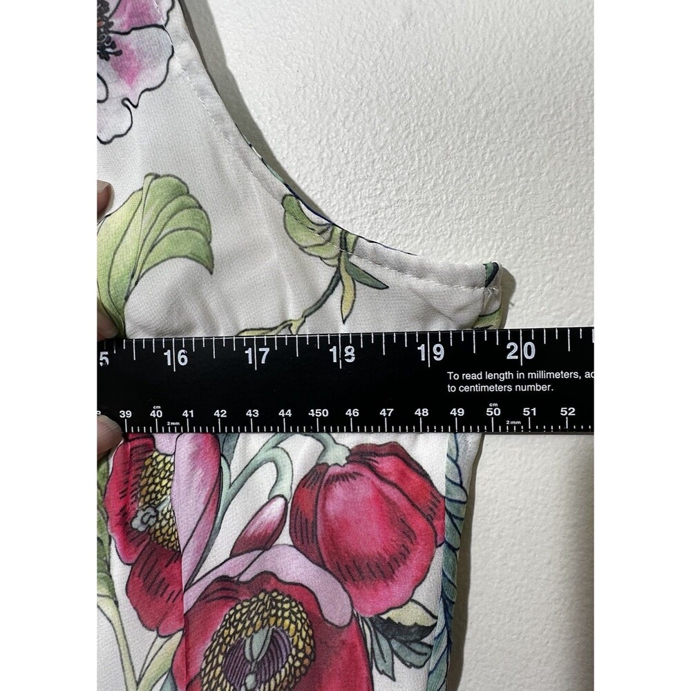 Floral Sleeveless Midi Dress Womens M White Pink Blue Botanical Layered Bodice - Picture 3 of 6